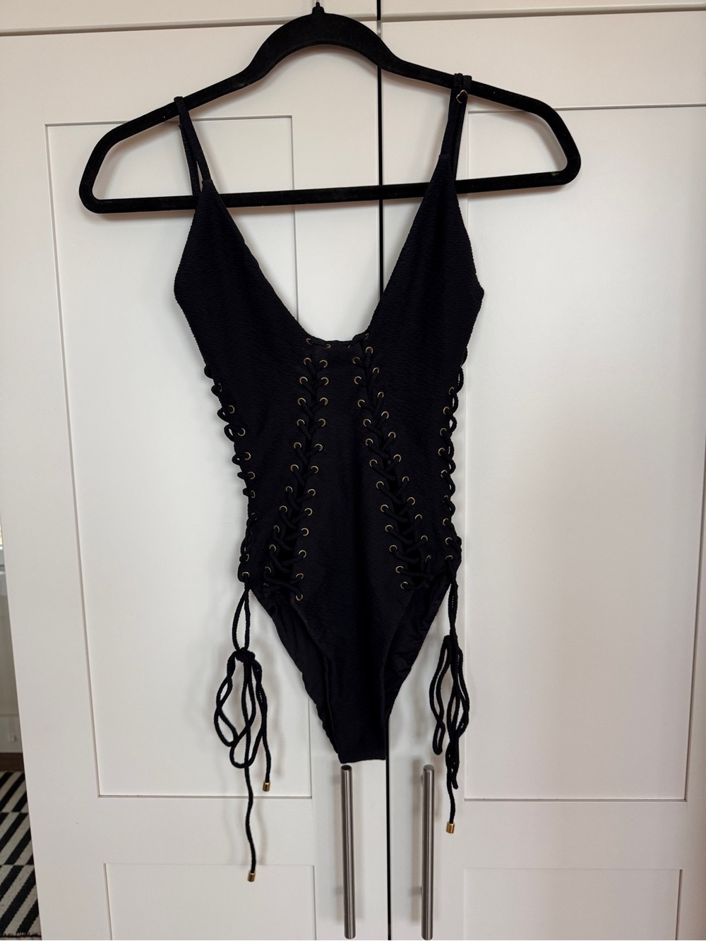 Planet Blue Black Lace-Up One Piece Swimsuit